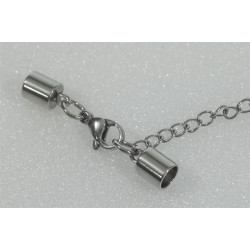 Cord Ends, 5mm hole, 304 Stainless Steel, with Lobster Claw Clasps and Extender chain, set
