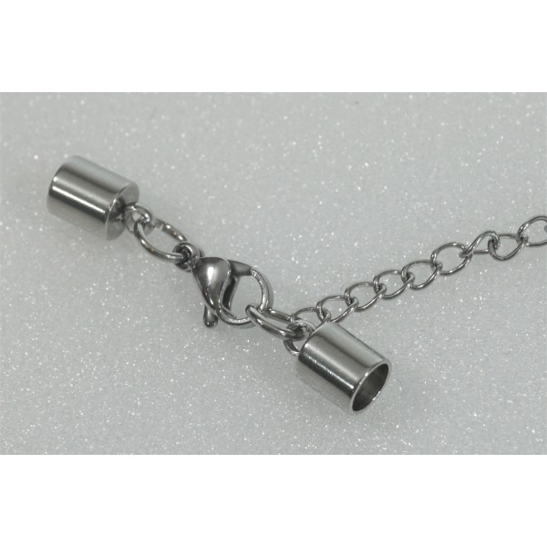 Cord Ends, 5mm hole, 304 Stainless Steel, with Lobster Claw Clasps and Extender chain, set