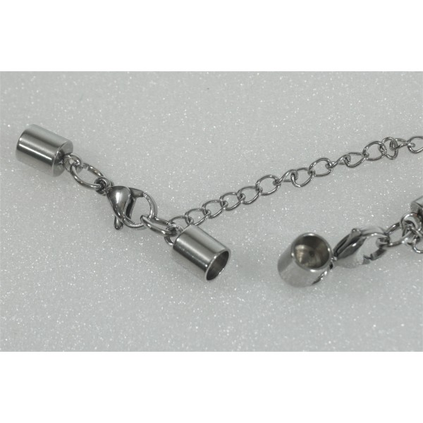 Cord Ends, 5mm hole, 304 Stainless Steel, with Lobster Claw Clasps and Extender chain, set