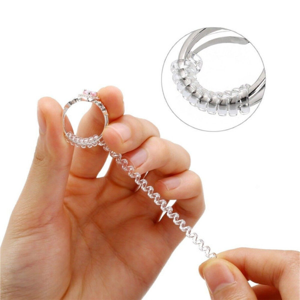 Ring size adjuster spiral, ring wrap insert to reduce ring size, set