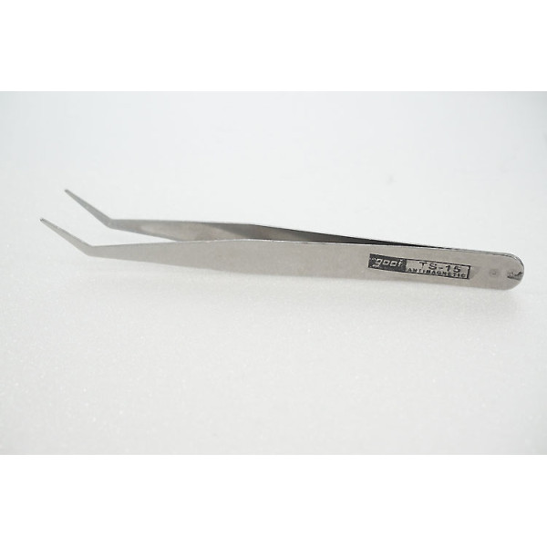 Beading Tweezer, angled tip with pointed end, stainless steel, 12cm