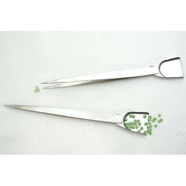 Beading Tweezer, with bead scoop / shovel,  stainless steel