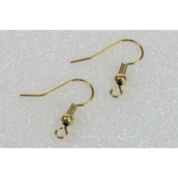 Earring hook with ball & coil, raw brass, per pair