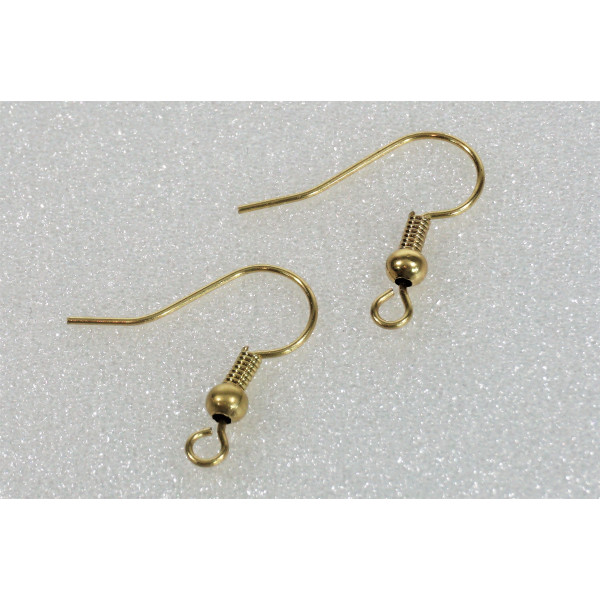Earring hook with ball & coil, raw brass, per pair