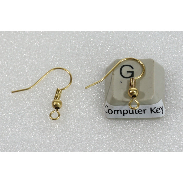 Earring hook with ball & coil, raw brass, per pair
