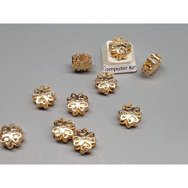 Large hole Metal Bead, pretty flower, 3.5mm hole, 14ct gold plated