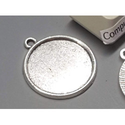 20mm Cabochon bezel setting, alloy, round tray, antiqued silver
