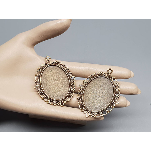 Double Sided 40x30mm oval Bezel setting, fancy filigree, NF ant bronze
