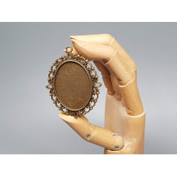 Double Sided 40x30mm oval Bezel setting, fancy filigree, NF ant bronze