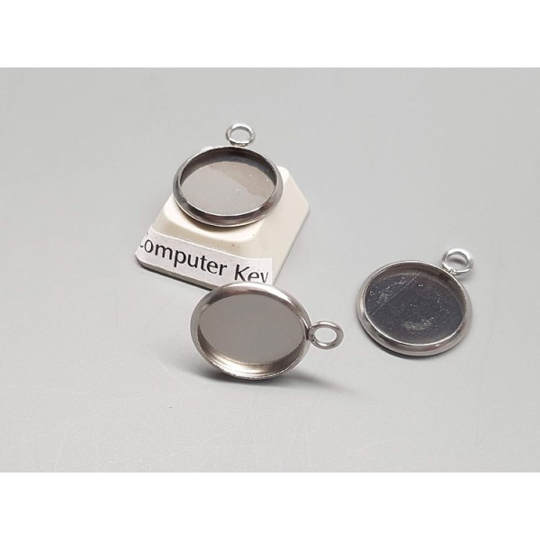 12mm Cabochon bezel setting, round, 1 loop front facing, stainless steel