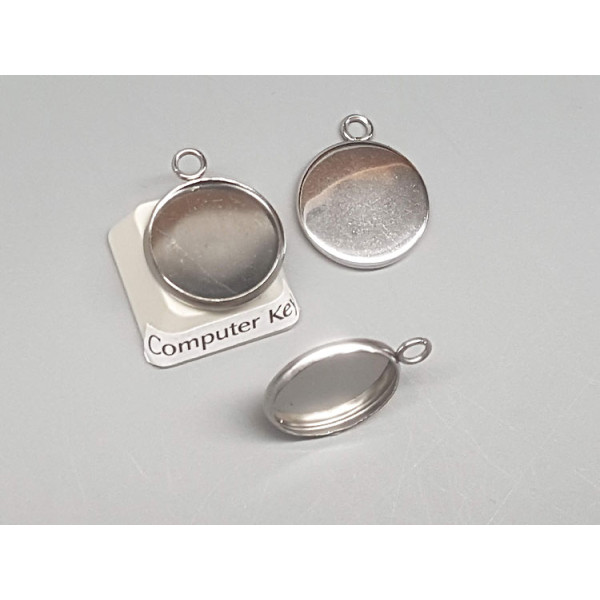 14mm Cabochon bezel setting, round, 1 loop front facing, stainless steel