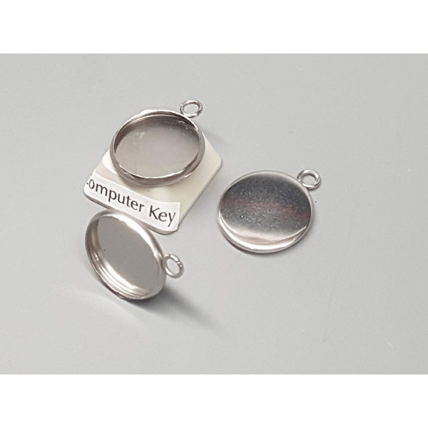 14mm Cabochon bezel setting, round, 1 loop front facing, stainless steel