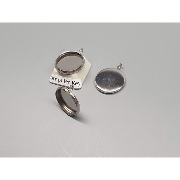 14mm Cabochon bezel setting, round, 1 loop sideways facing, stainless steel