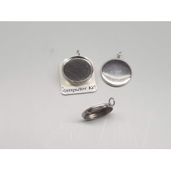 14mm Cabochon bezel setting, round, 1 loop sideways facing, stainless steel
