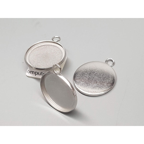 20mm Cabochon bezel setting, round, 1 loop front facing, stainless steel