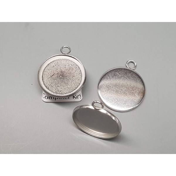 20mm Cabochon bezel setting, round, 1 loop front facing, stainless steel