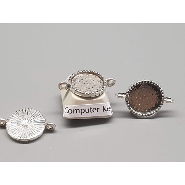 12mm bezel setting, alloy, round, 2 loops connector, antiqued silver plate