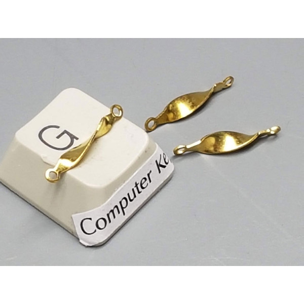 Connector, twisted bar shape, 16x3mm, raw brass, each