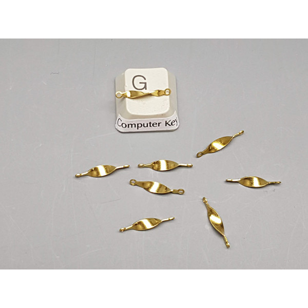 Connector, twisted bar shape, 16x3mm, raw brass, each