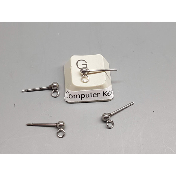 Ball Earring Stud with side facing loop, 3mm ball, Surgical Steel, pair