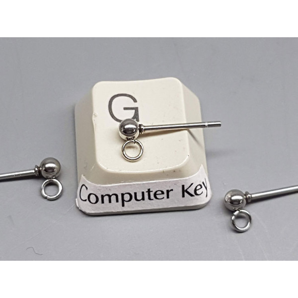 Ball Earring Stud with side facing loop, 3mm ball, Surgical Steel, pair