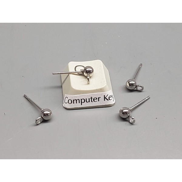 Earring Stud with front facing loop, 4mm ball, Surgical Steel, pair
