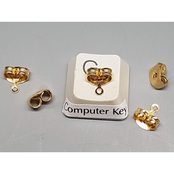 Scroll back for studs, large with loop for hanging, 18ct gold plated, pair