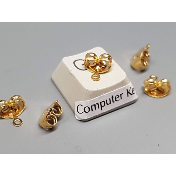 Scroll back for studs, large with loop for hanging, 18ct gold plated, pair
