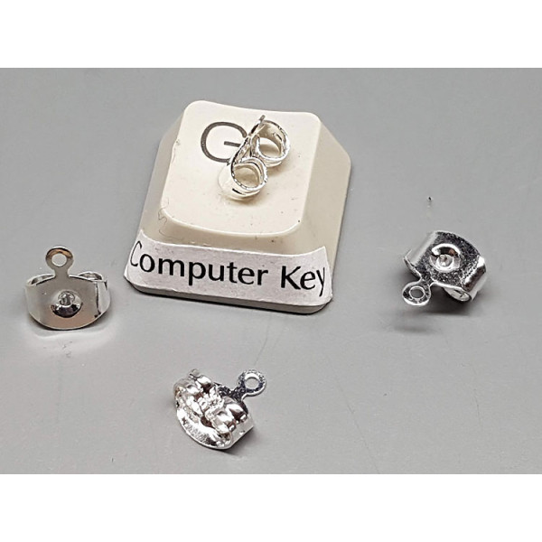 Scroll back for studs, large with loop for hanging, silver plated, pair