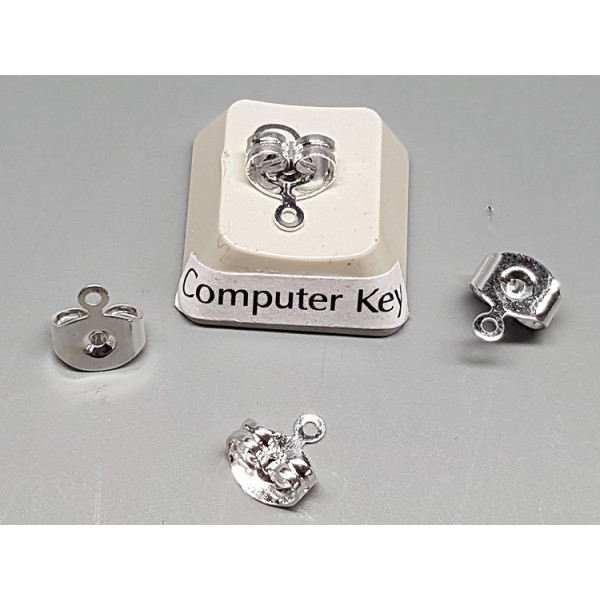Scroll back for studs, large with loop for hanging, silver plated, pair