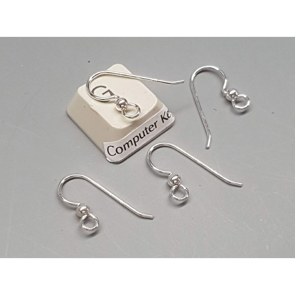 Sterling Silver French Hook Ear Wire with 3mm ball, 15mm x 0.8mm, pair