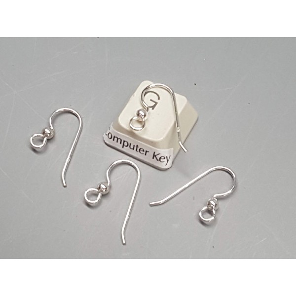 Sterling Silver French Hook Ear Wire with 3mm ball, 15mm x 0.8mm, pair