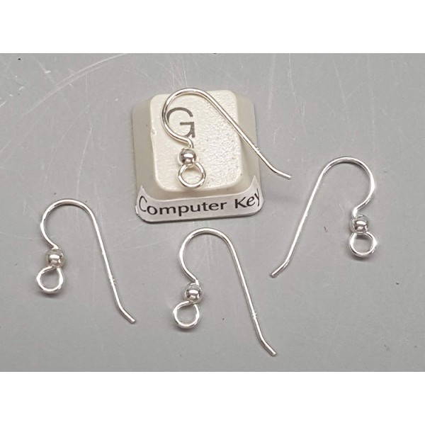 Sterling Silver French Hook Ear Wire with 3mm ball, 15mm x 0.8mm, pair