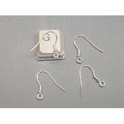Sterling Silver French Hook Ear Wire, 17x19mm x 0.75mm, with ball and spring, per pair