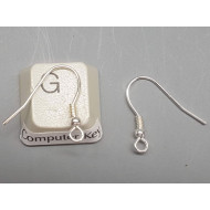 Sterling Silver French Hook Ear Wire, 17x19mm x 0.75mm, with ball and spring, per pair