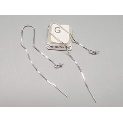 Sterling Silver Ear Threads, for Half Drilled Beads, Platinum plate, curved wire top, pair