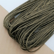 Waxed Plaited 3 strand Polyester Cord, by the metre, MEDIUM-THICK 3.0x1.5mm, Khaki Green colour