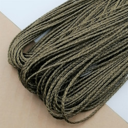 Waxed Plaited 3 strand Polyester Cord, by the metre, MEDIUM-THICK 3.0x1.5mm, Khaki Green colour