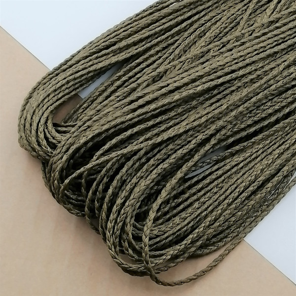 Waxed Plaited 3 strand Polyester Cord, by the metre, MEDIUM-THICK 3.0x1.5mm, Khaki Green colour