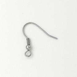 NEW: Earring hook, French Wire (with ball & coil), 316 Surgical Steel, pair