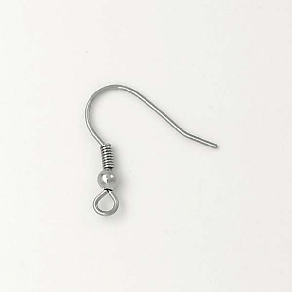 NEW: Earring hook, French Wire (with ball & coil), 316 Surgical Steel, pair