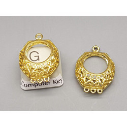 Filigree spirals, Octagon with round centre, Three Loops, raw Brass, each