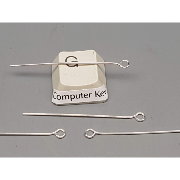 Eye Pin, 40mm x 0.7mm dia, silver plated, per 100