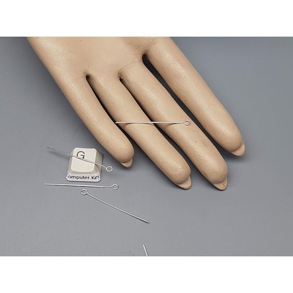 Eye Pin, 40mm x 0.7mm dia, silver plated, per 100