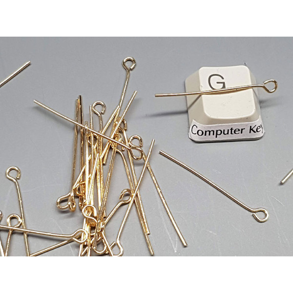 Eye Pin, 30mm, standard, 14ct gold plate, each