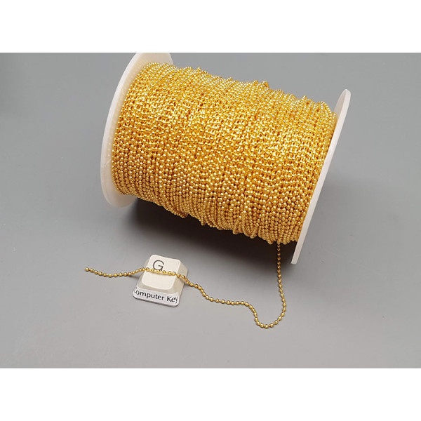 1.5mm fine Ball Chain, light gold, cadmium free, nickel free & lead free, per metre