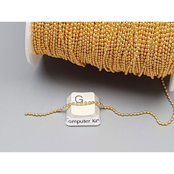 1.5mm fine Ball Chain, light gold, cadmium free, nickel free & lead free, per metre