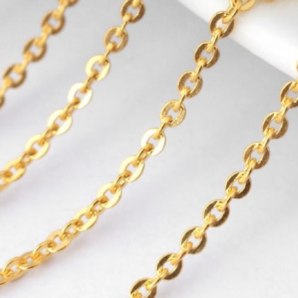 17" Brass Chain Necklace, gilt plate, chain: 2mm long, 1.5mm wide