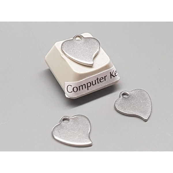 Charm, fancy Heart, stainless steel 12x12mm, per 10