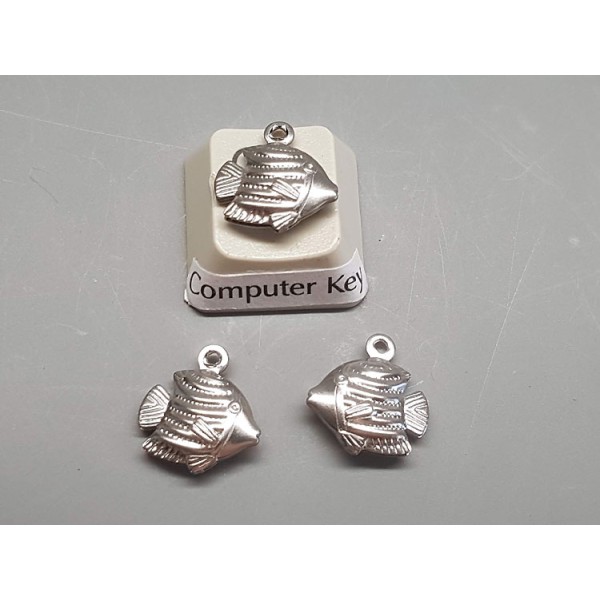 Charm, Fish, hollow, pressed stainless steel, 12mm, per 10